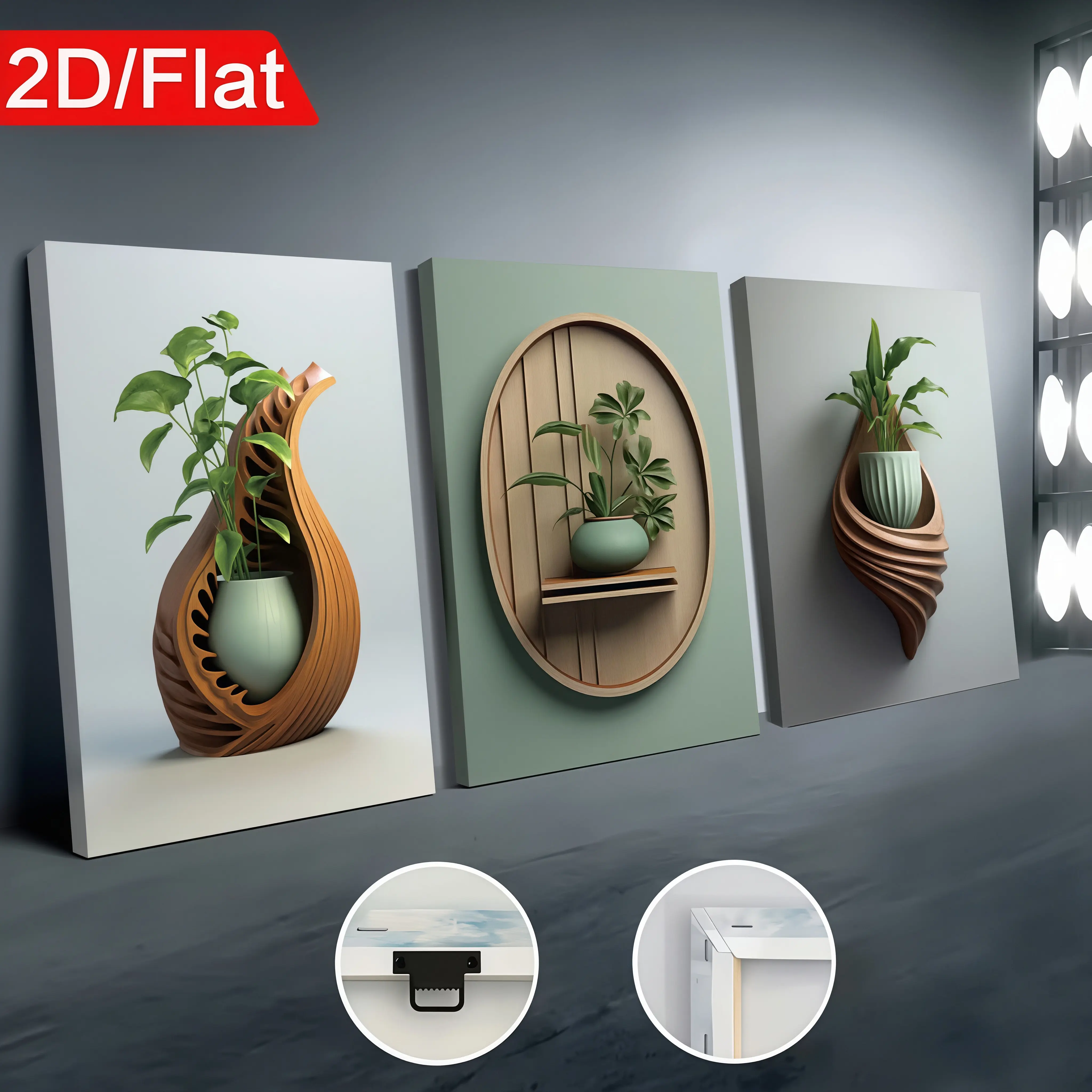 3PCS Artistic Frameless Canvas Paintings Set, Modern Minimalist Botanical-Vase Design HD Waterproof Wall Decoration, Ideal Housewarming Gift for Living Room, Bedroom