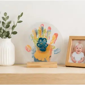 Layers of Love Family Handprint Kit – Transparent Acrylic Display with Wooden Stand, DIY Keepsake for Kids & Parents, Personalized Home Decor Gift