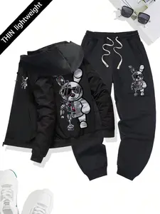 Men's Solid Color Zipper Hoodie + Ribbed Sweatpants Set Spring/Fall Pullover Hooded Shirt Regular Fit Sports Jacket & Pants with Drawstring Casual Jogger Trousers Two-Piece Set Suitable for Street Style Outdoor Leisure Running Workouts