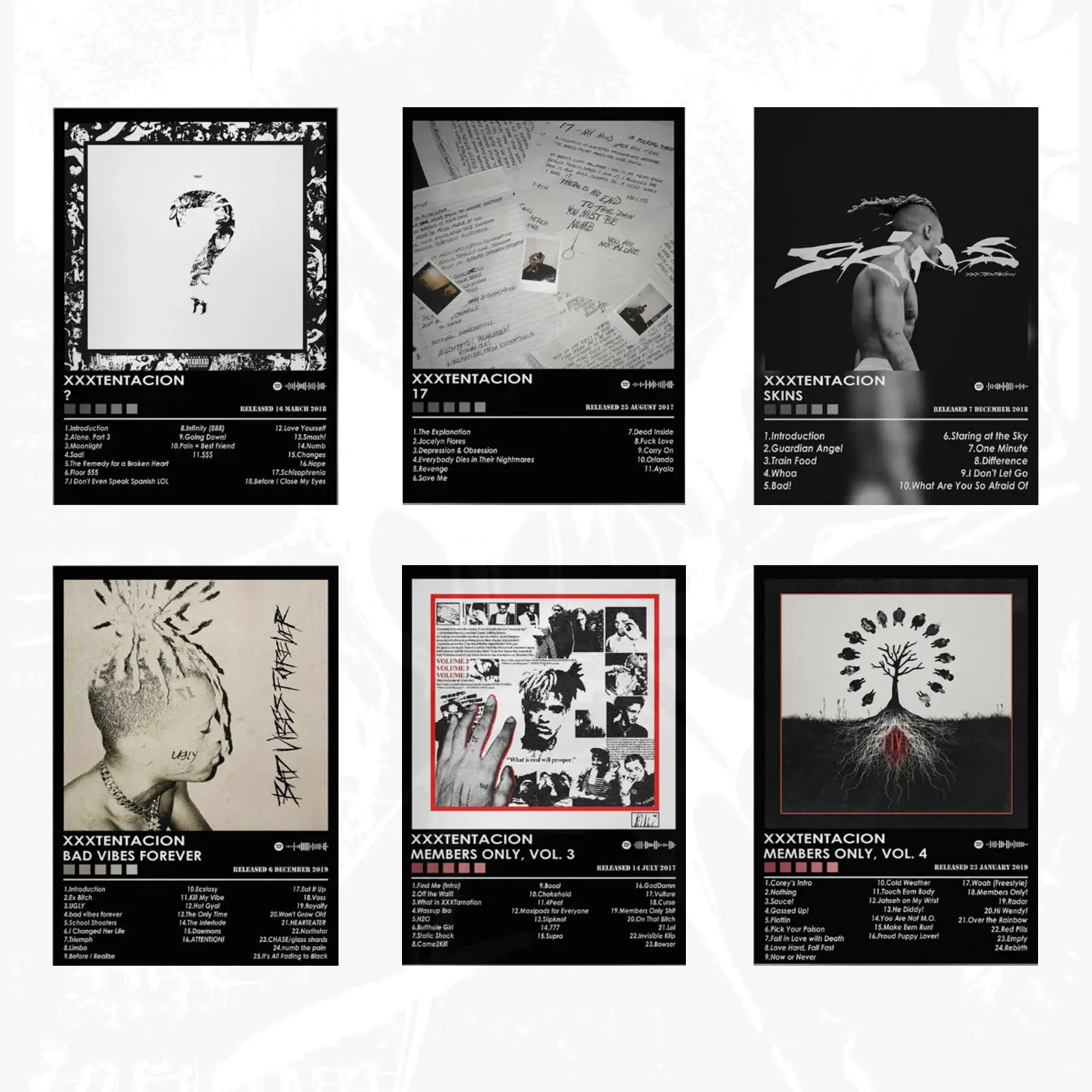 SET XXXTENTACION Album Poster Hip Hop Poster Premium Wall Art Poster Unframed HD Print Home Office Decor Unique Trendy Gift