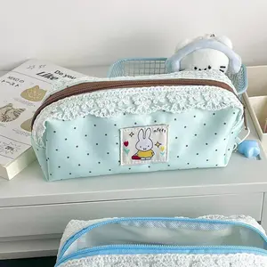 Kawaii Miffy Pencil Case Cute Stationery Pouch Lace Polka Dot Large Capacity Student School Office Supplies Girl Gift