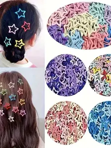 80pcs Colorful Star Hair Clips, Cute Girls' Bb Clips, Random Print Hair Accessories, Perfect Gift for All Seasons, Daily Wear