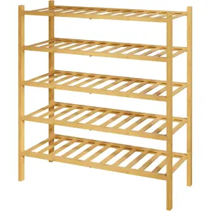 Wooden Shoe Rack for Closet - Stackable Shoe Organizer with Modular Structure, Space-Saving Shoe Shelf for Entryway, Living Room, Bedroom, 26.8" Wide - 5 Tiers,