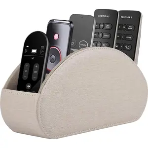 Remote Control Holder,TV Remote /Box with 5 Compartments,Bedside Table Organizer for Controller,Glasses,makeup brushes, and Media Player,Pen/Pencil Storage (Cream)