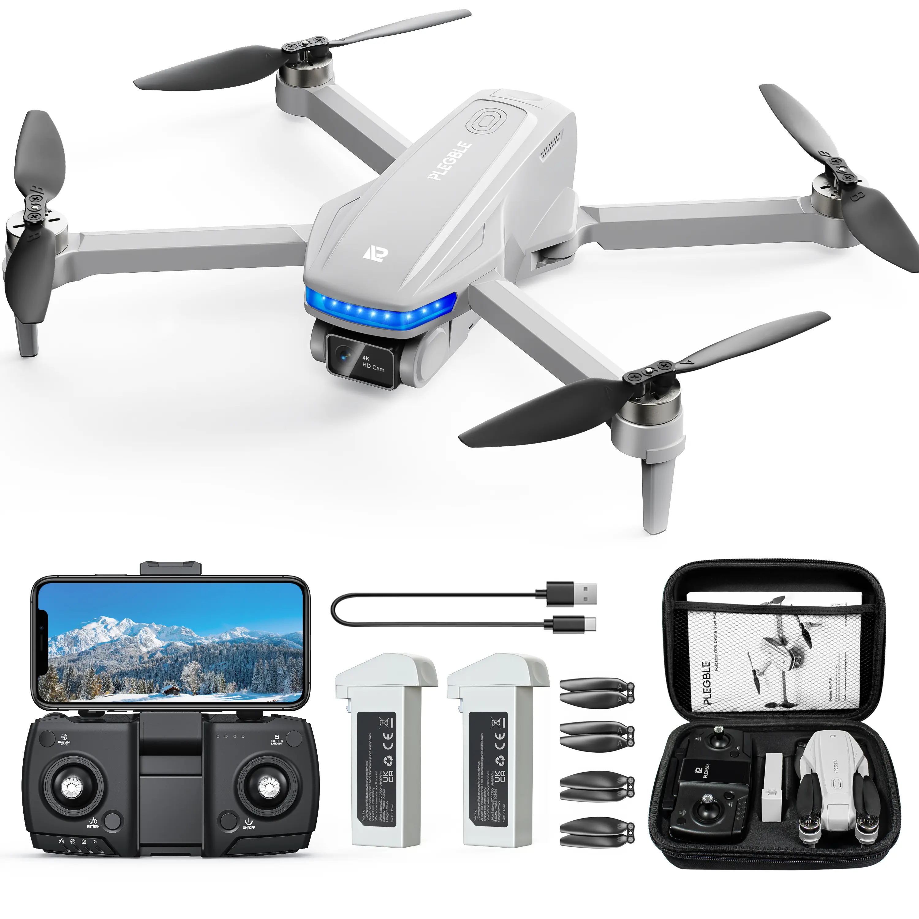 GPS Drones with 4K Camera, Brushless Motor FPV Drone with Auto Return, Follow Me,Tap Fly & Circle Fly, Under 249g, 46 Mins Flight, Foldable Drone for Adults Beginners