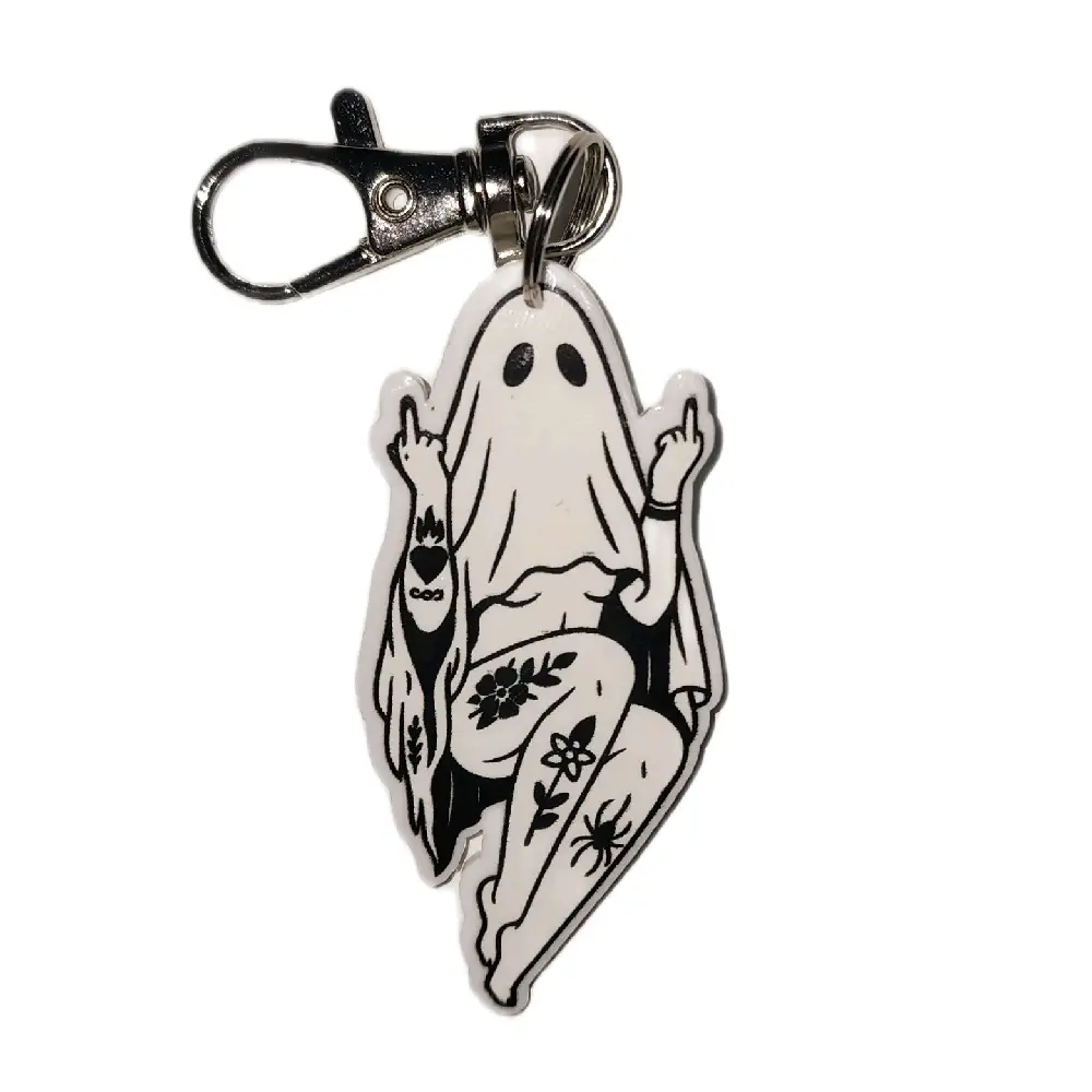 Tattoo Ghost / Halloween Acrylic Keychain/ Bag Charm Clip/ Smartphone Cellphone Charm- Cute and Versatile Accessory for Keys or Bags
