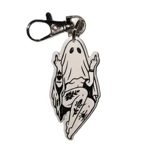 Tattoo Ghost / Halloween Acrylic Keychain/ Bag Charm Clip/ Smartphone Cellphone Charm- Cute and Versatile Accessory for Keys or Bags