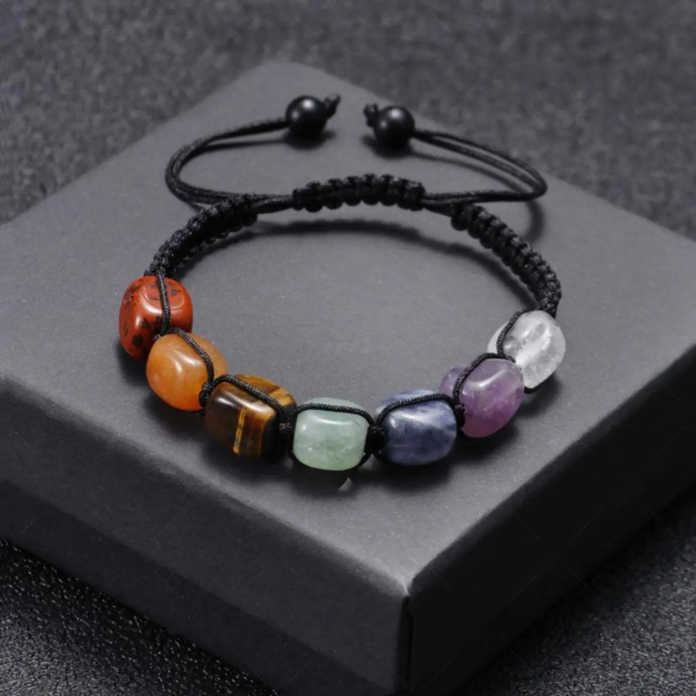 Handmade 7-Chakra Healing Crystal Bracelet with Natural Stones like Amethyst, Unisex Adjustable Braided Cord Jewelry for Yoga & Gym Classes, Red Jasper, Chakra Stones, Bohemian Bracelet, Boho Chic Crystal, Crystals And Healing Stones