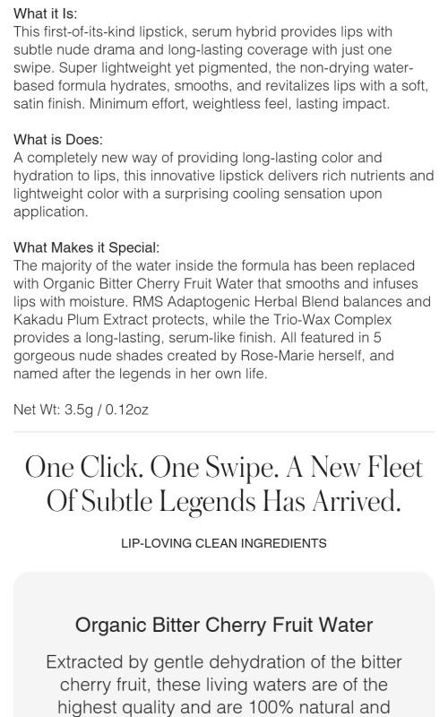 RMS Legendary Serum Lipstick: The Nudes - Lightweight, Glossy, Organic Lipstick in a Classic Design