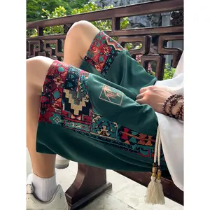 Men'S Shorts in a Vintage Style, Featuring a Patchwork Design, Loose Fit, And Available in Larger Sizes