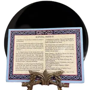 Black Obsidian Scrying Mirror - Divination & Clairvoyance Tool with Detailed Instructions and Decorative Base