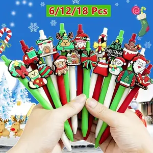 6/12/18pcs Christmas Ballpoint Pen Set, New Year Gift, Retractable Writing Pen Gift Bag Filler, Santa Claus, Reindeer, Snowman Ideal Student Reward Gift Office, School, Family Party Gift, Party Favors, Office Supplies, Seasonal Pens, Themed Stationery