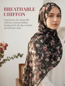 Ink Print Leopard Floral Pearl Chiffon Shawl Breathable Soft Fashion Scarf Multi Colors Daily Wear