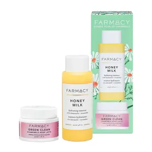 Farmacy Beauty Double Dose of Chamomile Duo 120ml Cleansing Balm & Honey Milk Hydrating Essence Kit for Makeup Removal & Skin Repair