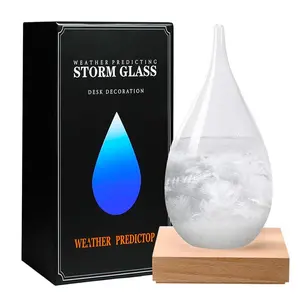 Storm Glass Weather Predictor, Glass Sphere with Wood Base, Christmas Decoration Snow Globe, Storm Glass Weather Forecast Weather Station