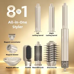 8in 1 Hair Styler & Hair Dryer Straightener Comb Curler Brush Blow Dryer 110 000 RPM High-Speed Hot Brush Styler And Auto Wrap Curlers Ionic for Smoothing Straightening Curling Drying Volumizing Your Root Champagne Golden Color Gift