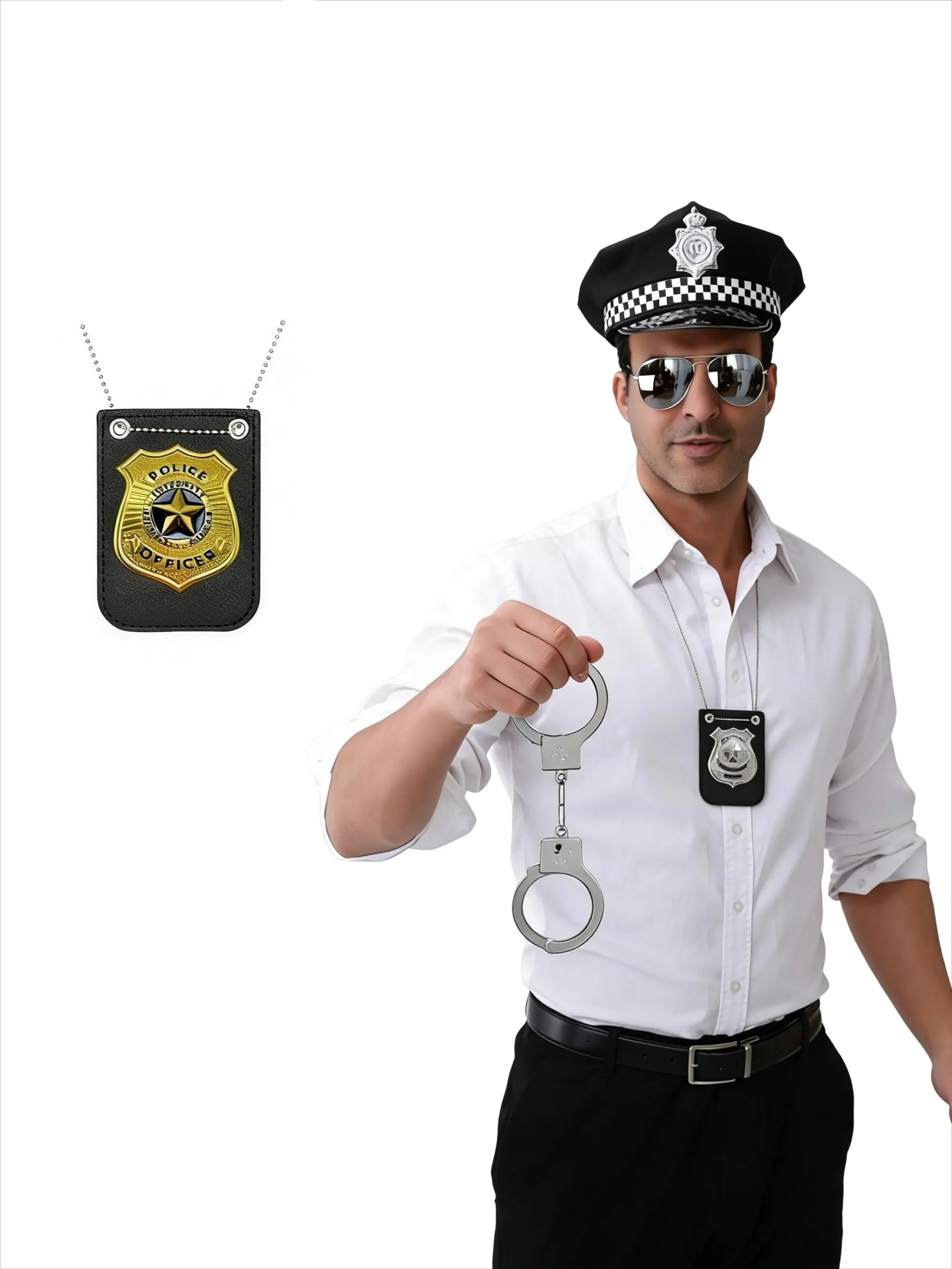 Men's Badge Necklace Set, American Police Costume Prop, Birthday Gift, Party Clothing Accessory, All Seasons Wear, Iron Material
