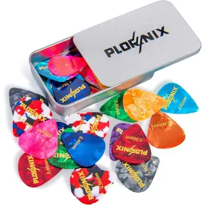 30 pack Celluloid Guitar Picks - 3 Different Thickness Colorful Guitar Pick with Metal Storage Box, Guitar Picks for Acoustic Guitar, Electric Guitar, Bass, Ukulele, 0.46mm/ 0.71mm/ 0.96mm