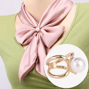 Jewelry - Curved Cross Brooches Imitation Pearl Silk Scarf Buckle Brooch Women Shawl Ring Clip Scarves Fastener Fashion Jewelry Gifts