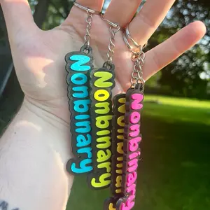 Non-binary Pride 3dPrint Keychain - 1in Tall Customizable Plastic Keychain with Colorful Text Design