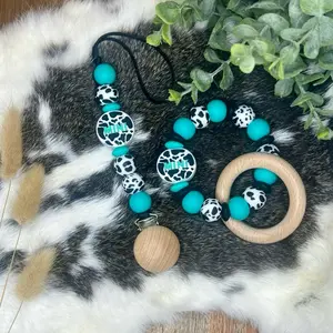 Mini Turquoise Lover Pacifier Clip Teether Rattle Ring Set