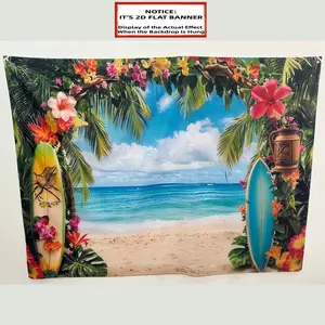 2D Flat Hawaiian Surfboard Beach Arch Backdrop Banner, Party Decorations Banners - Reusable Fabric for Indoor/Outdoor Hawaiian Party, Birthday, Summer Decor, Party Decoration Supplies - Hawaiian Luau Party Photo Backdrop