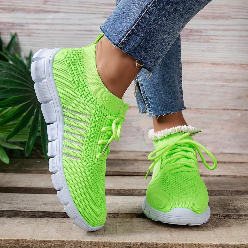 Women's Neon Green Athletic Sneakers - Breathable Mesh Fabric, Lightweight Running Shoes with EVA Sole, Lace-Up Low Top Design, All-Season Casual Footwear