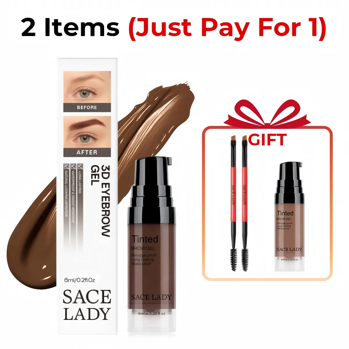 SACE LADY 3D Eyebrow Gel 6ml Lasting 24H Waterproof Smudge-proof Tinted Brow Cream Makeup Kit DealsForYouDays