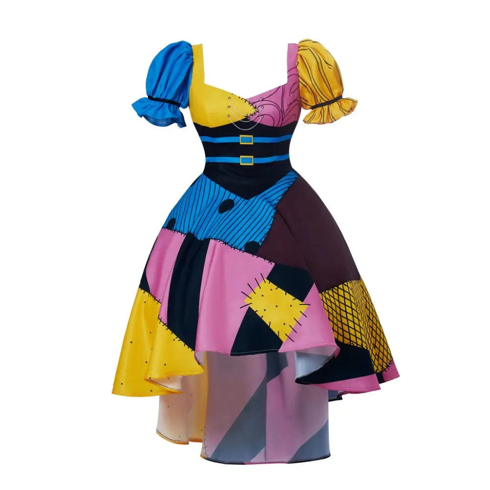 Women's Sally-Style Patchwork Costume Dress - Deluxe Multicolor Polyester Fabric, Jagged Hemline with Accessories for Themed Parties, Role-Playing, Women's Clothes, Hip, Plus Size, 3Xl