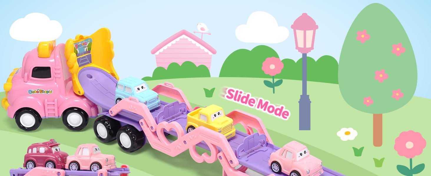 Cute Stone Princess Truck Toys Set with 31.5 in Extra Long Track Slide 3 Layer Foldable Transport Carrier Vehicle Light & Sound for Little Girls, Valentine's Day gift Cute Stone Princess Truck Toys Set with 31.5 in Extra Long Track Slide 3 Layer Foldable Transport Carrier Vehicle Light & Sound for Little Girls, Valentine's Day gift