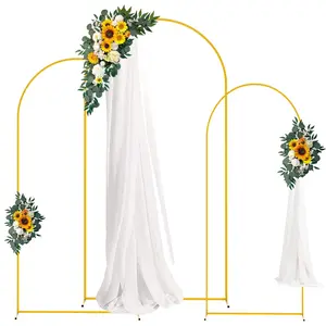  3Pack Golden Metal Wedding Arch Arched Backdrop Stand 7.2FT, 6.6FT, 6FT Wedding Arbor Garden Frame For Birthday Party Ceremony BabyShower Graduation Decoration Wedding Ceremony