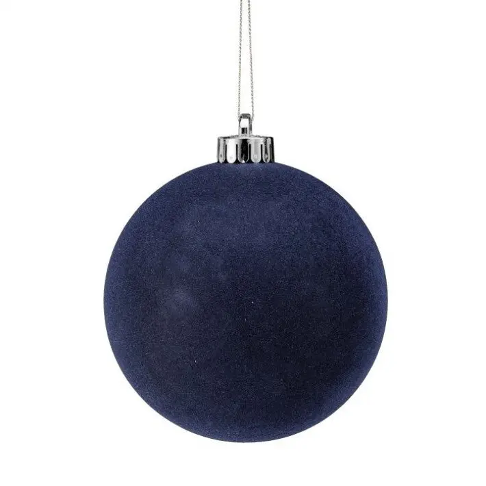 5" Navy Blue Velvet Ball Ornament Set Of 9
