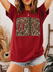 Senior Class Of 2027 Camo Graphic T-Shirt, Retro Senior 2027 Tee, Camouflage School Spirit Shirt, Class Of 2027 Graduation T-Shirt, Trendy Senior Year Tee-Tiffany Graphic Tee