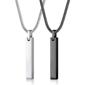 FLORIDECO 2PCS Stainless Steel Bar Necklace for Men Women Snake Chian Polished Vertical Cuboid Bar Pendant Necklace Couple Jewelry Gift Daily