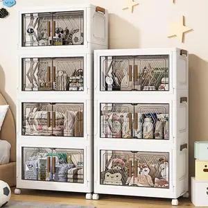 3/4 Layers Storage Cabinet, Household Foldable  Sundries Storage Box, Large Capacity Plastic Boxes With Door And Wheels, For Bedroom, Living Room And Kitchen, Home Organizers And Storage, Home Accessories