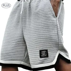 Plus Size Men's Waffle Knit Shorts - Elastic Drawstring Waist Casual Summer Shorts with Stretch, Breathable Soft Fabric, Solid Color Versatile Plus Size Men's Shorts Gray Mens Tropical