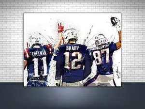 Tom Brady, Rob Gronkowski, Julian Edelman, Poster, Gallery Canvas Wrap, New England Patriots, Man Cave, Kids Room, Game Room, Bar