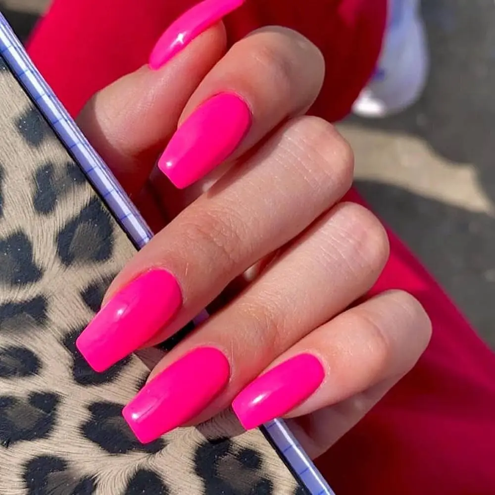 Spring Summer Nails Solid Color Hot Pink Semi Cured Gel Nail Strips - NG200315