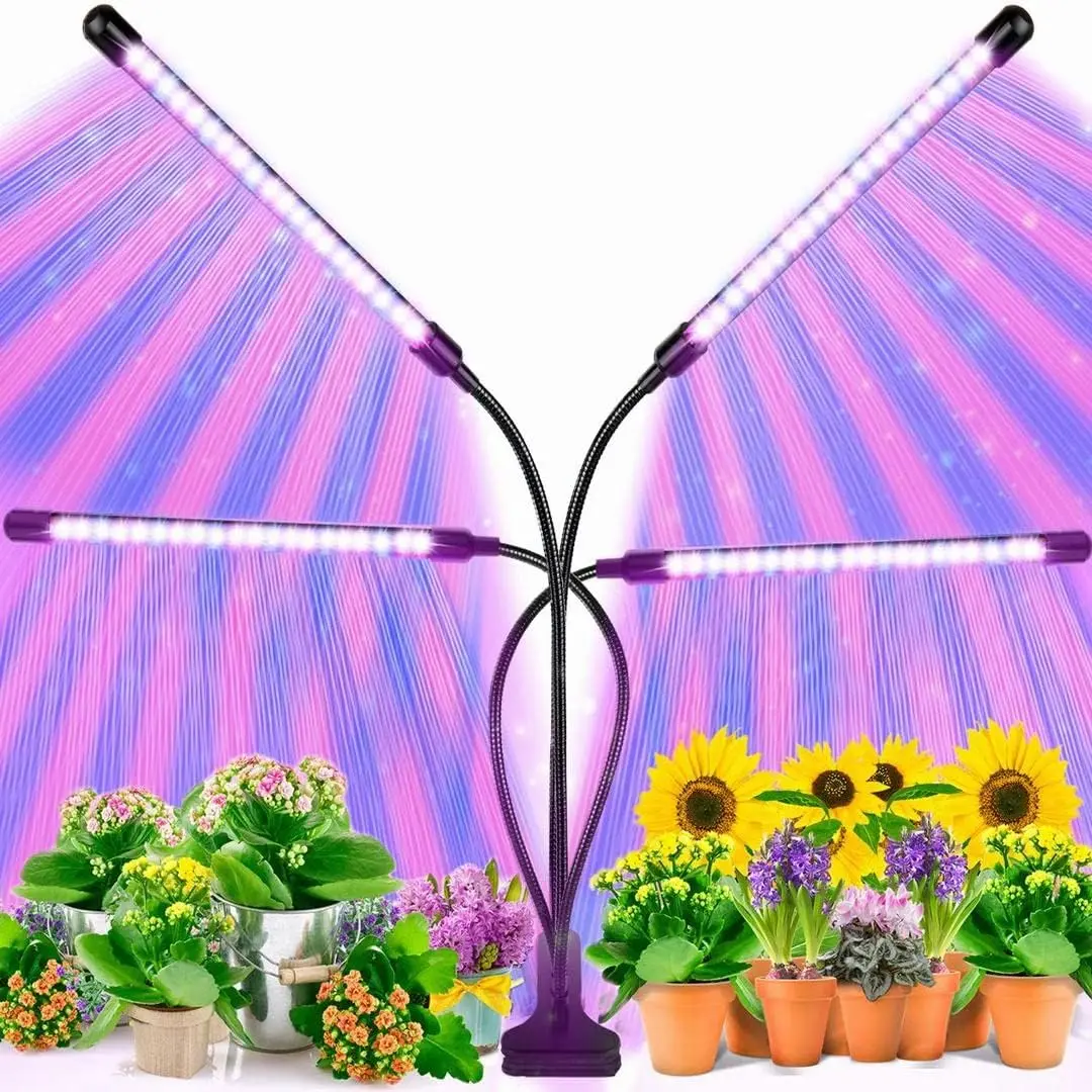 MUENING Multiple Heads Full-Spectrum LED Grow Light for Indoor Use, 3/4-Heads Plant Lamp with Timed Control (3/9/12H Timer, Auto ON/OFF) & 10 Brightness Levels
