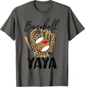 Baseball Yaya Leopard Game Day Women Lover Mothers Day T-Shirt