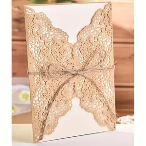 10pcs Wedding invitation invitations, kraft paper rice Golden laser hollow greeting cards, lace invitations, printable cards