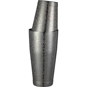 Stainless Steel Boston Shaker with Etched Pattern Weighted Shaking Tin Set (Spirit Gunmetal Black)