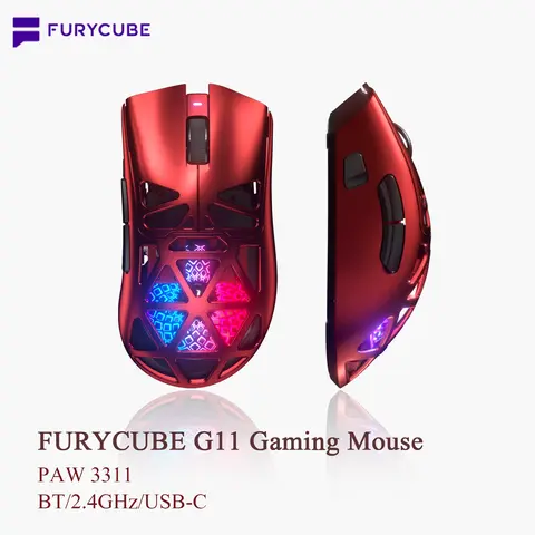 FURYCUBE G11 Skeleton Lightweight Custom Wireless Gaming Mouse - Tri Mode 2.4GHz/Bluetooth, RGB Backlight, PAW3311 Chip, Knob Function, Fire Key Auto Click, Advanced Customized Adjustments, for Laptop/Desktop, TikTokShop Gift