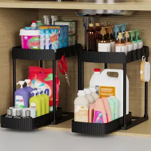 Under Sink Organizers and Storage,Pull Out Cabinet Organizer,Sliding Out Kitchen Basket Sink Shelf Cabinet Organizers Adjustable L Shape Counter Organizers for Bathroom Kitchen,Bathroom Accessories Organizer