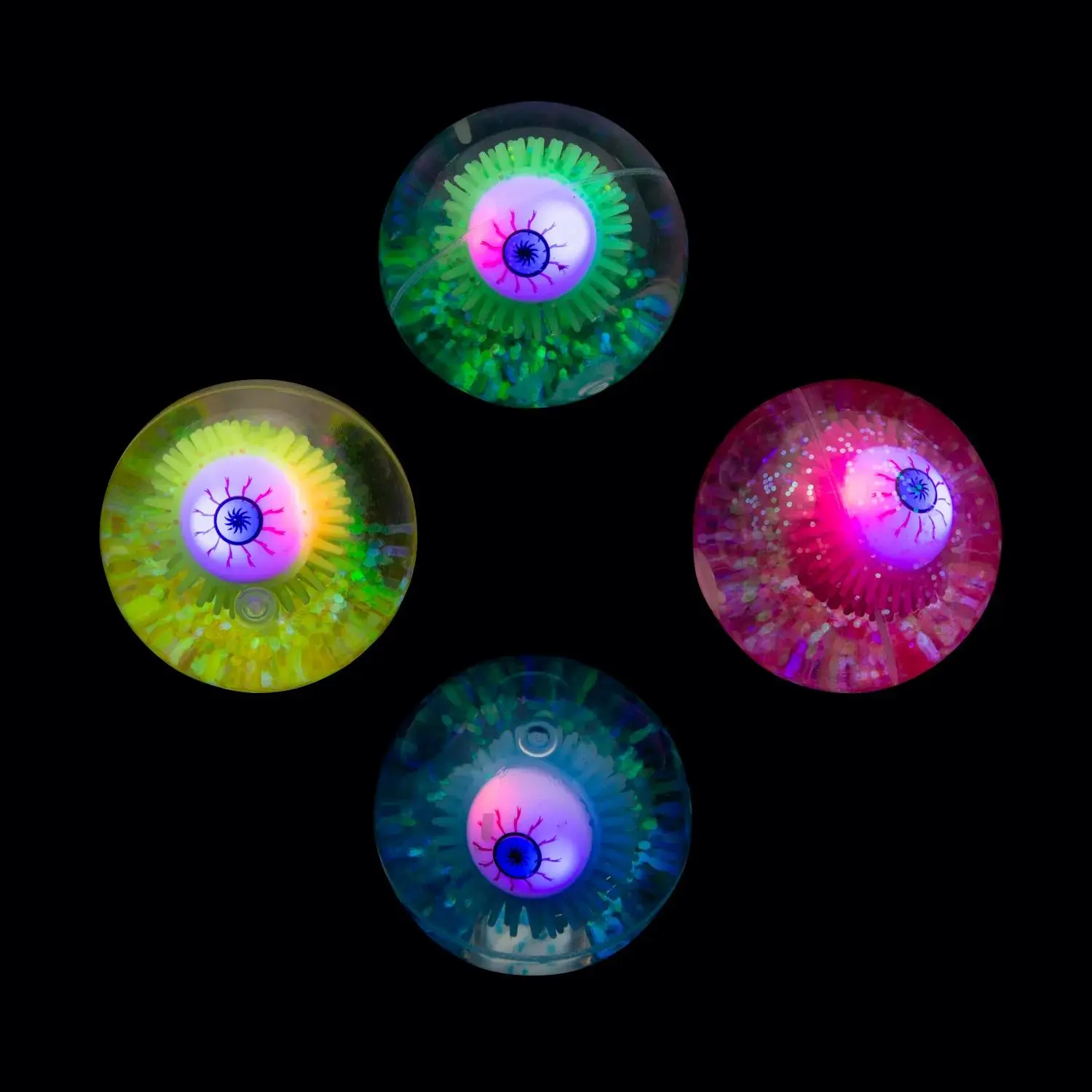 2 1/2" Light-Up Eyeball Glitter-Filled Rubber Bouncy Balls ? 12 Pc.