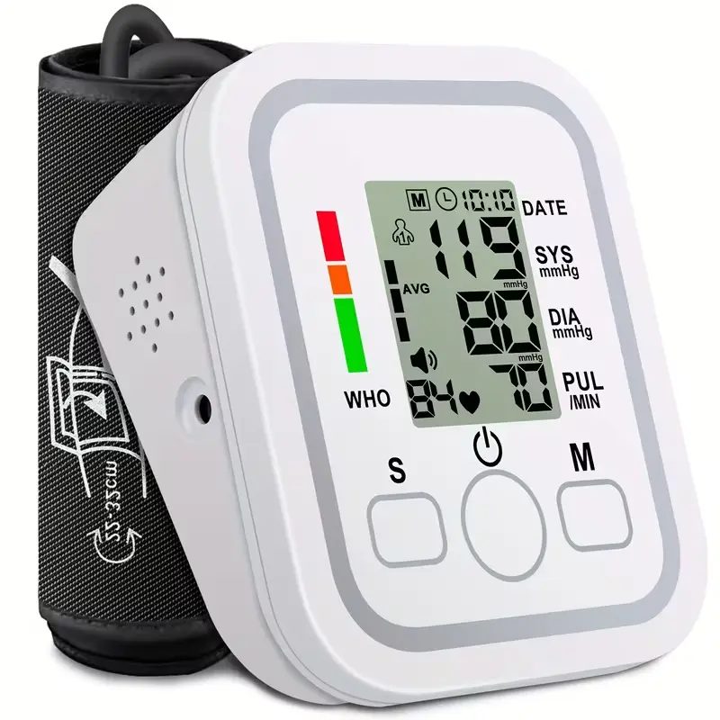 Portable Upper Arm Blood Pressure Monitor with Large Cuff, Dual User Memory, Voice Broadcast, Color Level Indicator and USB Power Cable