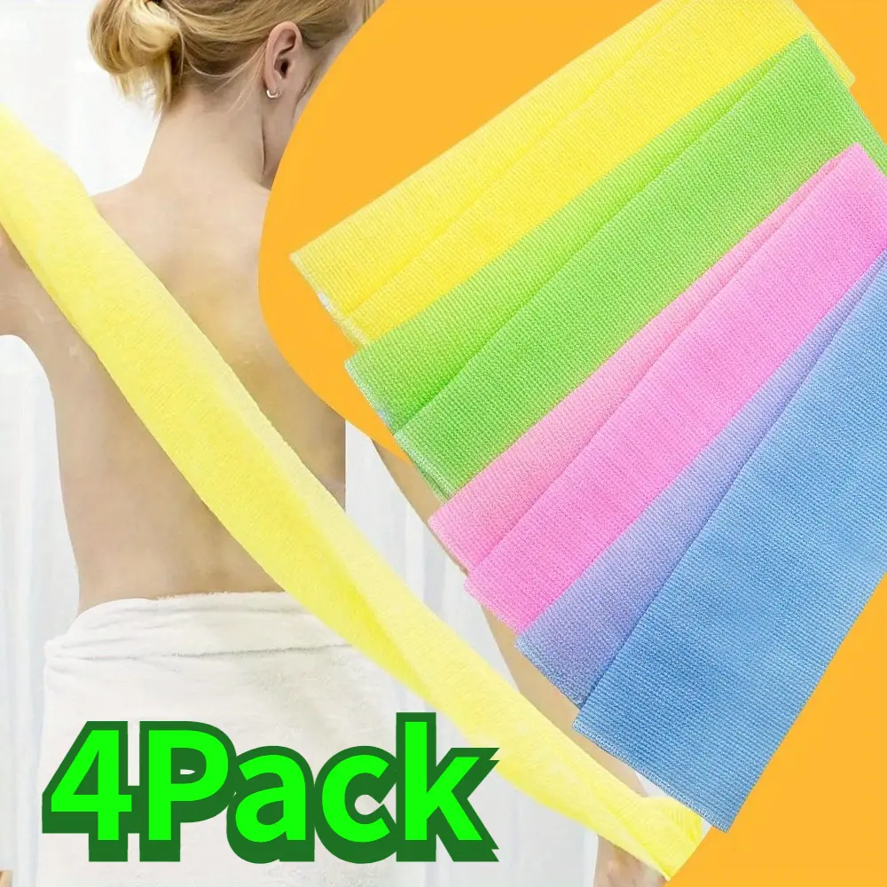 4pcs Nylon Fiber Japanese Exfoliating Body Scrubber Washcloth Net - 37 inch x 11.6 inch Microabrasion Bath Sponge, Gentle Cleansing Tool, Home Improvement Shower Accessories