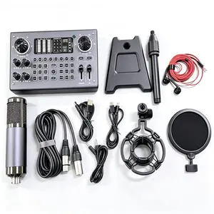 Hosabely C100 Streaming Sound Card Kit | Audio Mixer with Dual Microphones and Headphone Jacks | Adjustable Tone and Voice Changer | Streaming Device for PCs and Mobile Devices