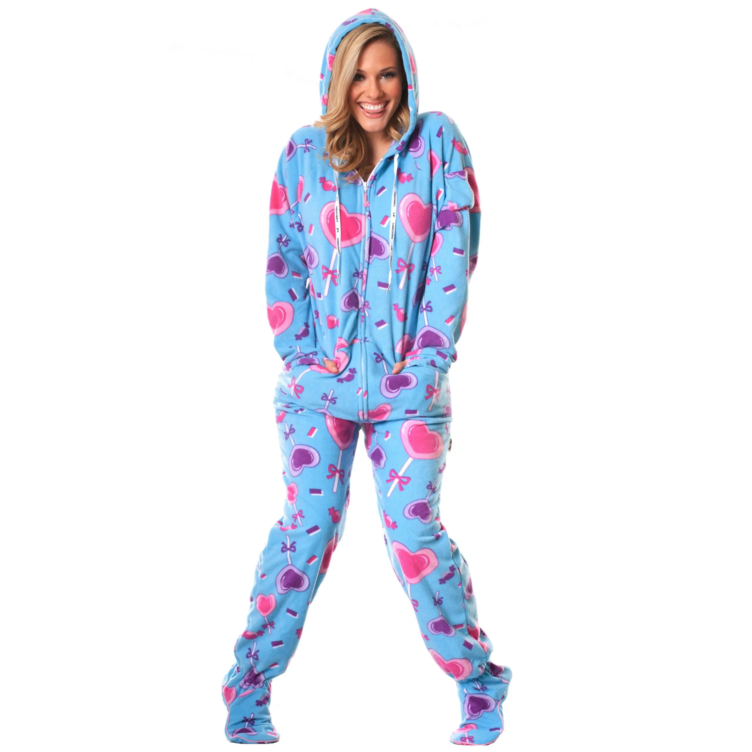 Blue Lollipops Adult Footed Onesie Pajamas