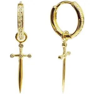 Dagger Hoop Cuff Earrings S925 Sterling Silver Cubic Zirconia Hypoallergenic Cartilage Earrings Huggie Ear Piercing Sword Small Dangle Drop for Women Stylish Jewelry